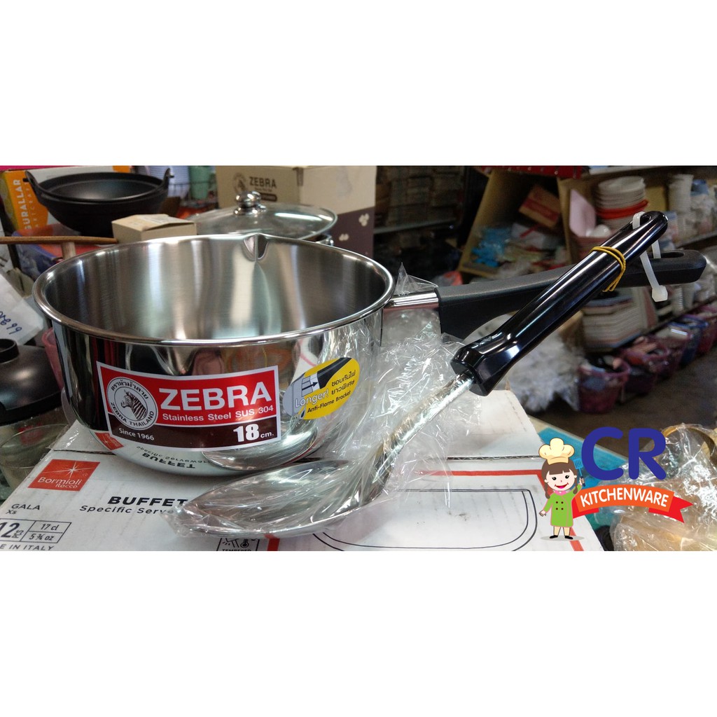 Zebra หม้อด้ามญี่ปุ่น ขนาด 18 ซม. (ไม่มีฝา) พร้อม ทัพพีเล็ก Focus ตราหัวม้าลาย