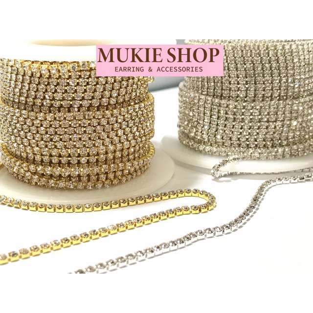 DIY อะไหล่ สายเพชร rhinestone เกรด ซุปเปอร์แฟลช AAA แบบเส้นเดี่ยว ขนาด2mm (ยาว 1หลา/แพ็ค)
