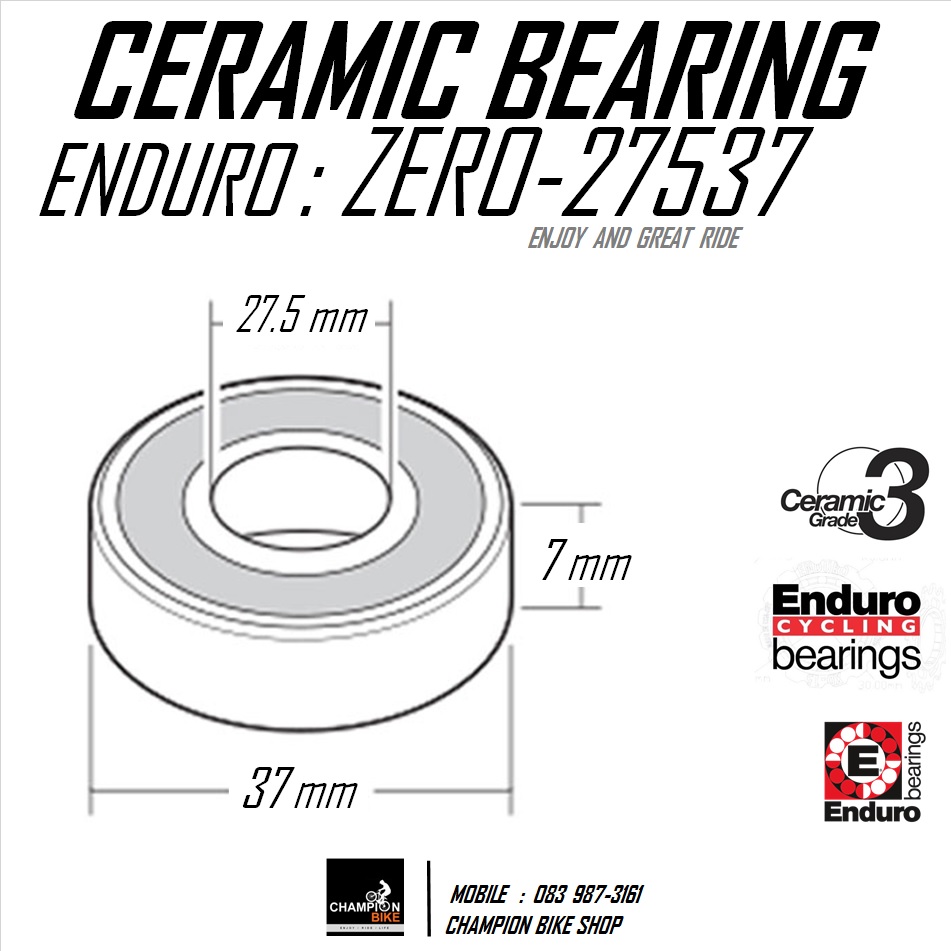 ลูกปืนเซรามิค 27.5x37x7mm ENDURO : MR27537 ZERO CERAMIC BEARING