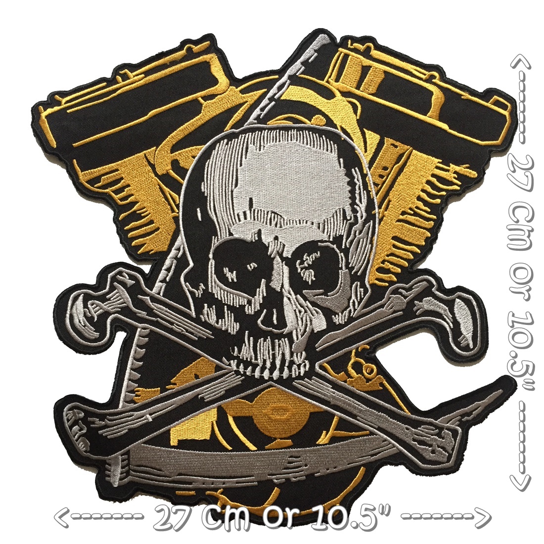 กะโหลก บิ๊กไบค์ ไบค์เกอร์ Biker ตัวรีดติดเสื้อ อาร์มรีด อาร์มปัก ตกแต่งเสื้อผ้า หมวก กระเป๋า แจ๊คเก็ตยีนส์ Embroidered Iron on Patch ไซส์ใหญ่