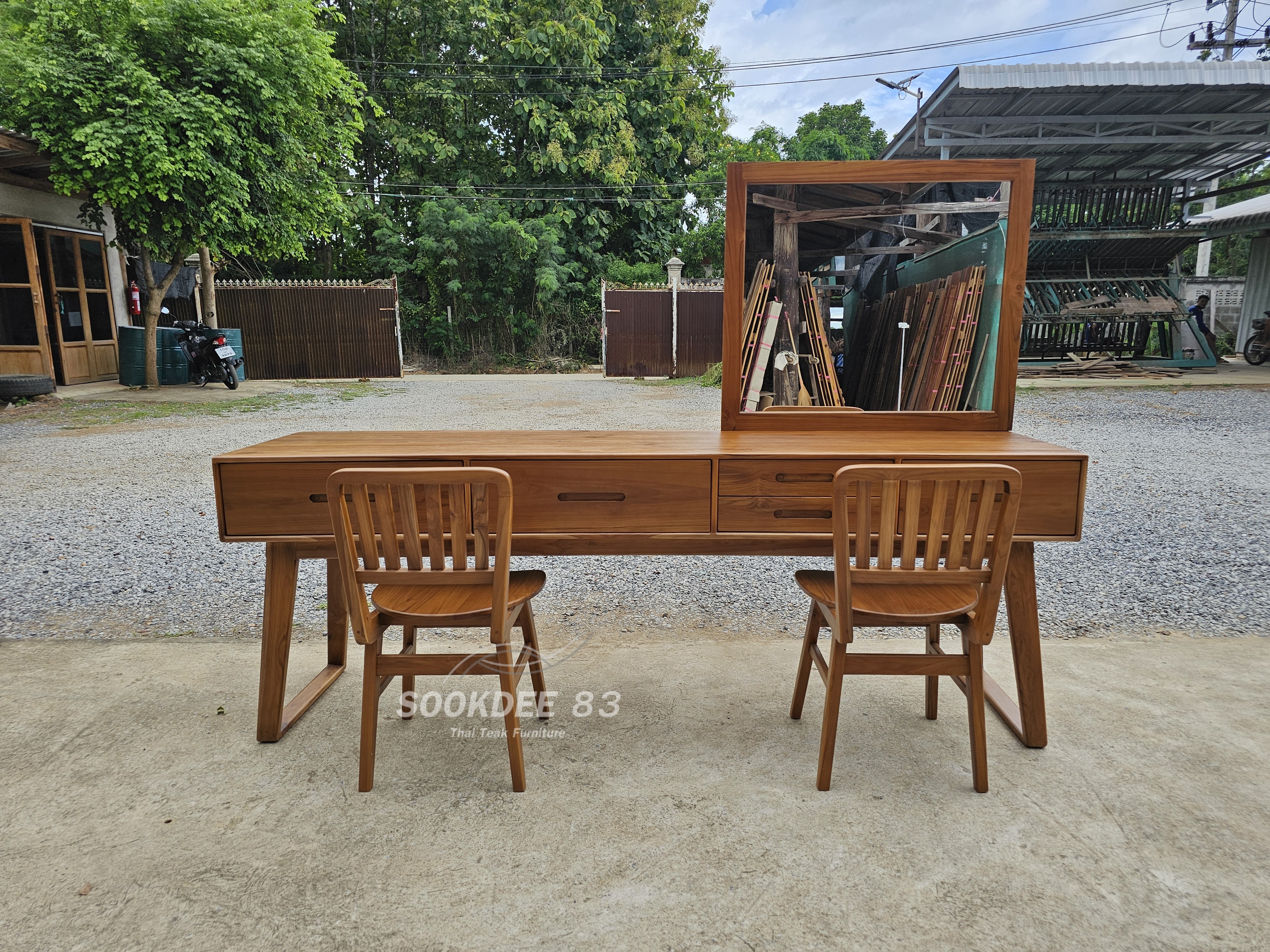 โต๊ะเครื่องแป้งผสมโต๊ะทำงาน พร้อมเก้าอี้ 2 ตัว