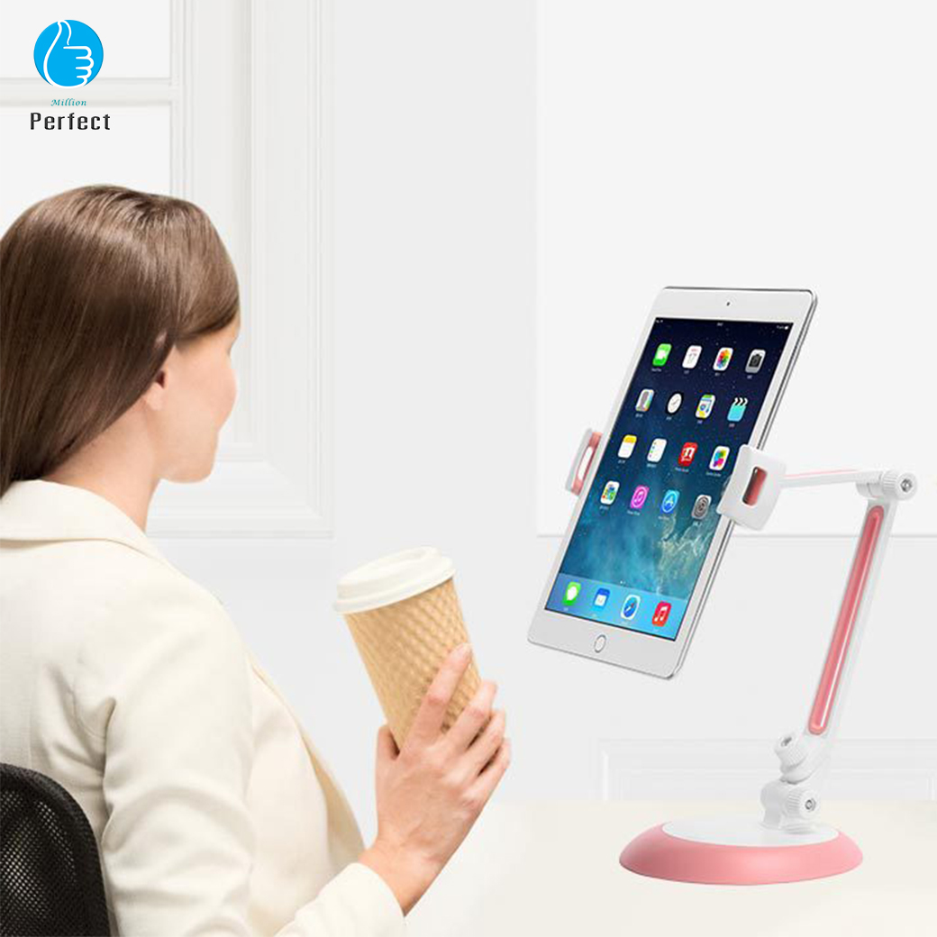 ขาตั้งไอแพด แท๊บเล็ต มือถือ แบบพกพา พับเก็บได้ มีแผ่นยางกันลื่น หมุนได้ 360 องศา รุ่น IP21 สีชมพู