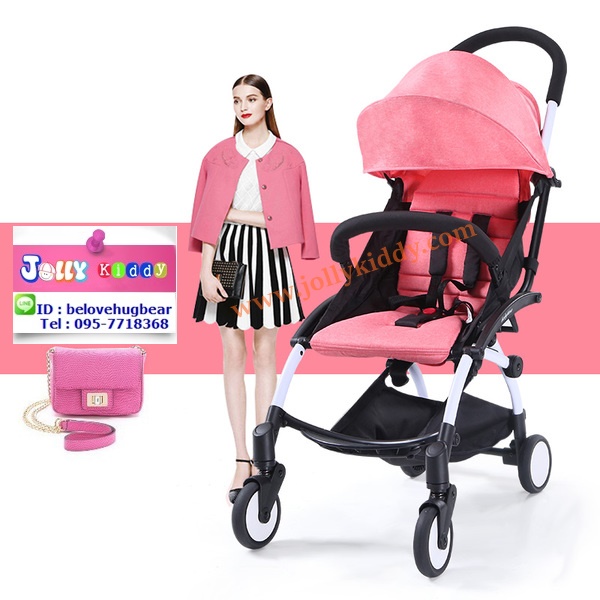 รถเข็นเด็ก Baby time แบบพกพาน้ำหนักเบา 5.8 kg โครงหลังคาดีไซน์ผ้าสีชมพู C10202