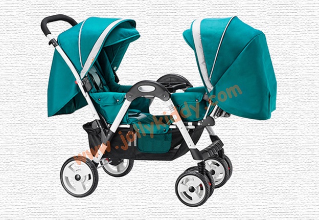 C10193 รถเข็นเด็กแฝดMshenma P-758สีฟ้า ดีไซน์ทันสมัยแบบหันหน้าเข้า