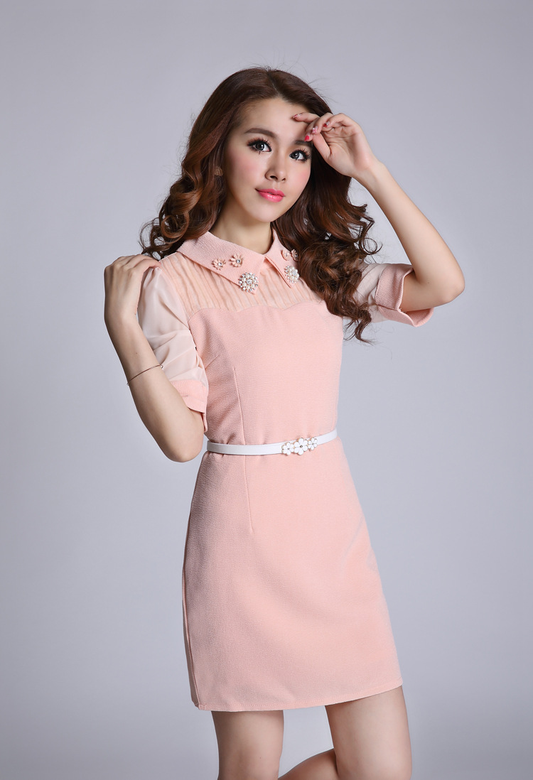 ชุดเดรสสีชมพูโอรส แถมเข็มขัด ส่งฟรี ems