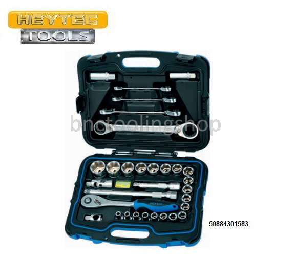 ลูกบ๊อกชุดพร้อมด้ามรู 1/2" x 6เหลี่ยมและประแจแหวนฟรี 31ชิ้น,Socket Set With 4 in 1 tatcheting wrench 31pcs,HEYTEC,50884301583