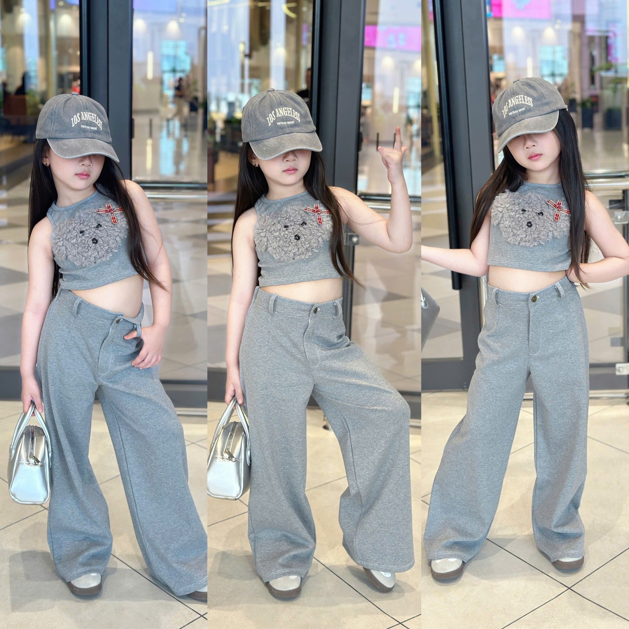 🔥พร้อมส่ง C2.51 set น้องหมาขนฟูสีเทา Size 10: 34-37kg ชุดเด็กผู้หญิงแฟชั่นเวียดนาม