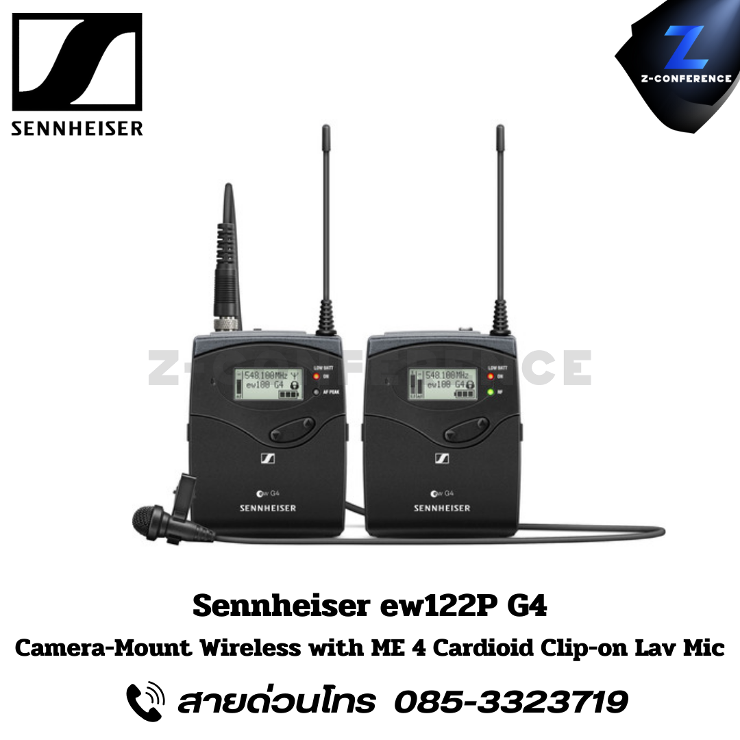SENNHEISER ew122P G4, Camera-Mount Wireless with ME 4 Cardioid Clip-on Lav Mic ( 794-806 MHz), senhierser microphone, microphone, mic, ไมค์, ไมค์โครโฟน, ไมค์ลอย, ไมค์ไร้สาย,