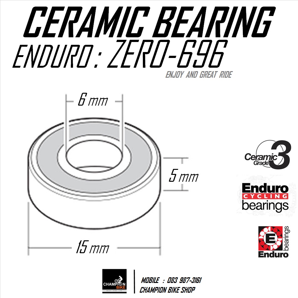 ลูกปืนเซรามิค 6x15x5mm ENDURO : 696 ZERO CERAMIC BEARING