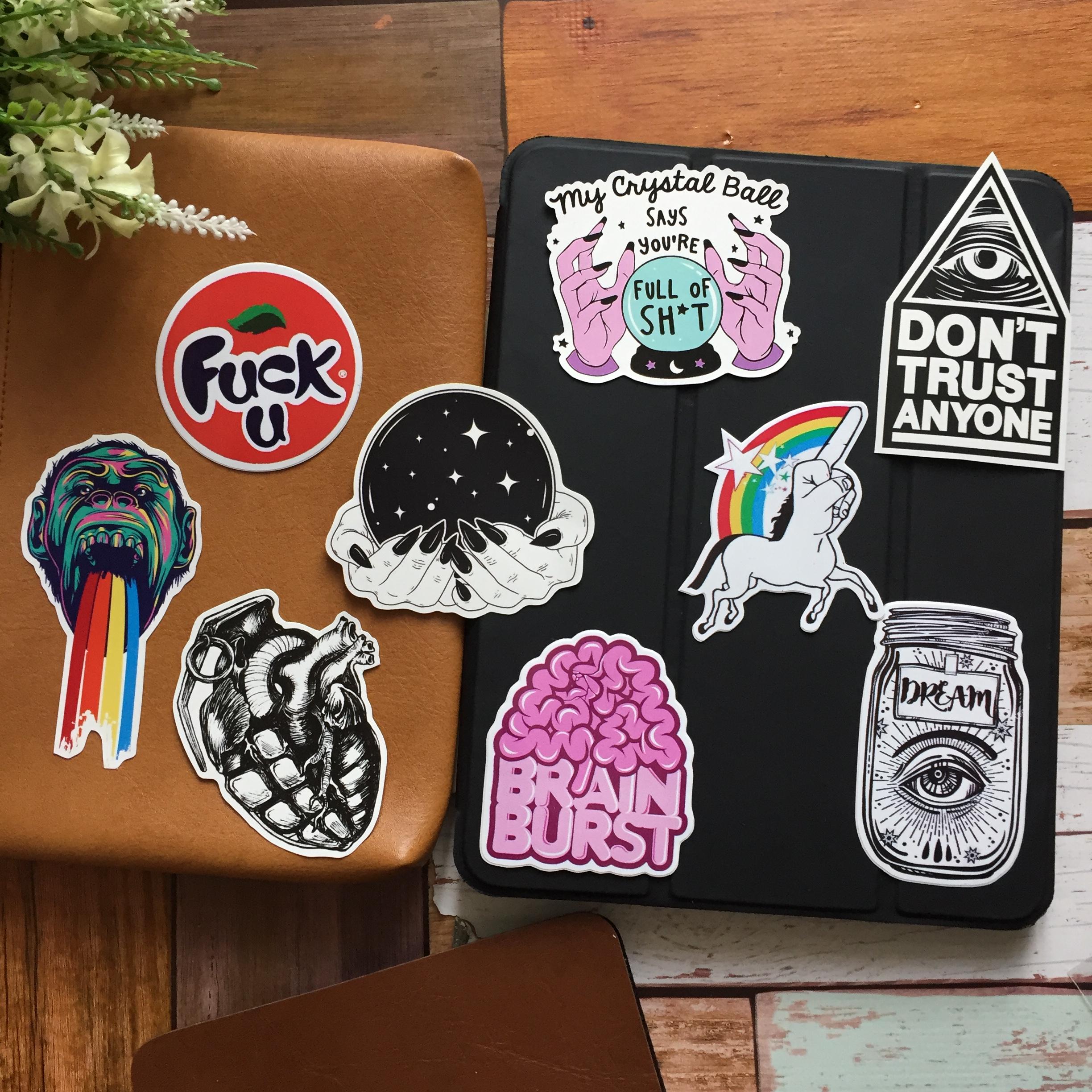 สติกเกอร์ แนวลึกลับ กวนๆ เคลือบกันน้ำ ติดกระเป๋าเดินทาง มอเตอร์ไซด์ Laptop เคสโทรศัพท์ กระบอกน้ำ Waterproof Decal Sticker