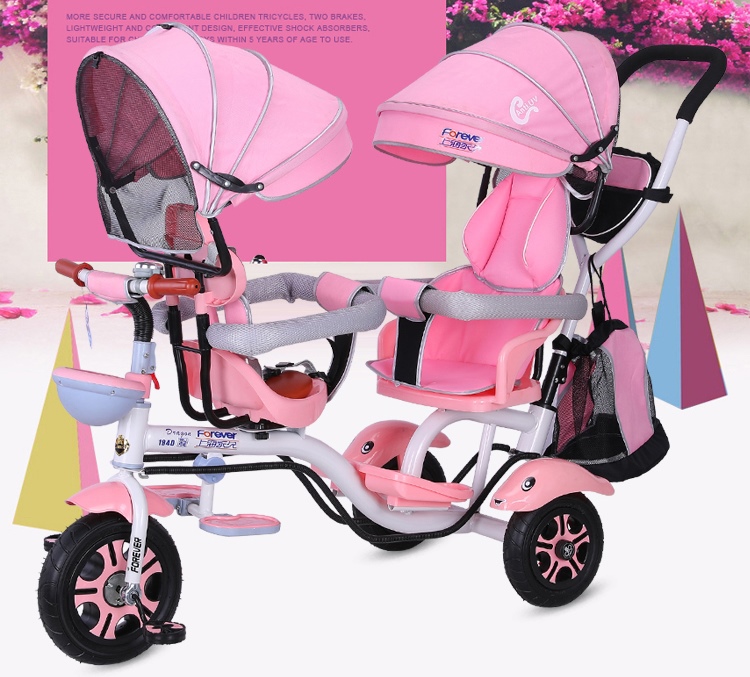 รถสามล้อเด็กแฝด มัลติฟังชั่น2in1 มีคันบังคับเข็น ปรับใช้เป็นรถเข็นได้ TP 21521