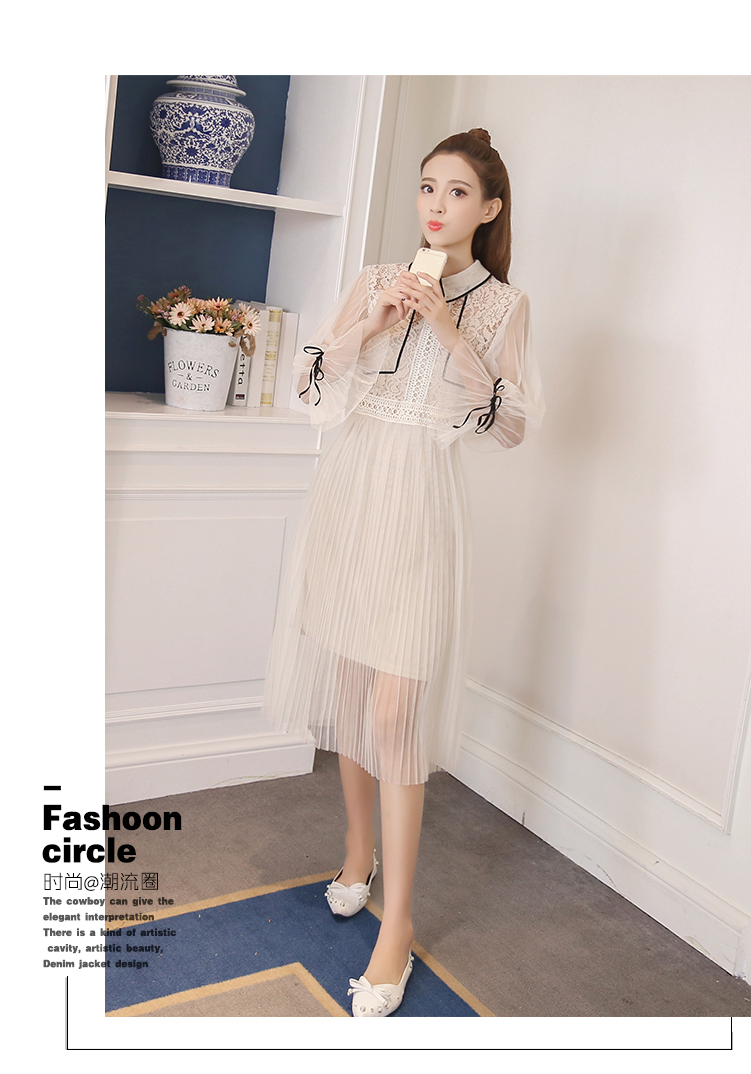 ชุดเดรสผ้าลูกไม้สีครีม แขนยาว ส่งฟรี ems