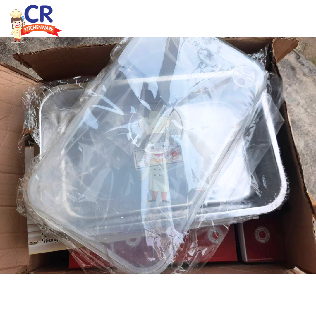 ถาดสแตนเลส พร้อมฝาปิด SUS410 ขนาด 43x28x7cm. ตราพระจันทร์