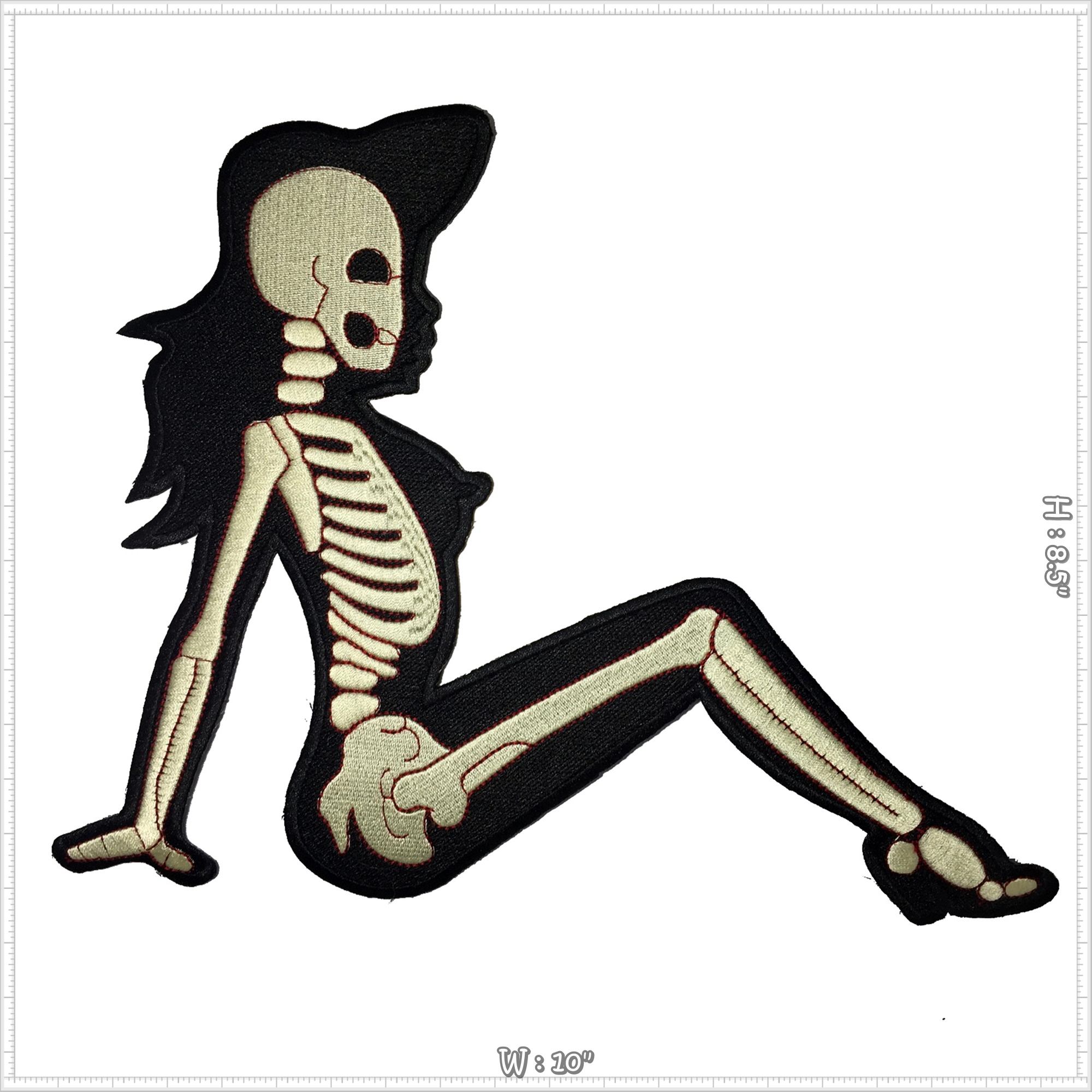 โครงกระดูก ผู้หญิง ตัวรีดติดเสื้อ อาร์มรีด อาร์มปัก ตกแต่งเสื้อผ้า หมวก กระเป๋า แจ๊คเก็ตยีนส์ Embroidered Iron on Patch ไซส์ใหญ่