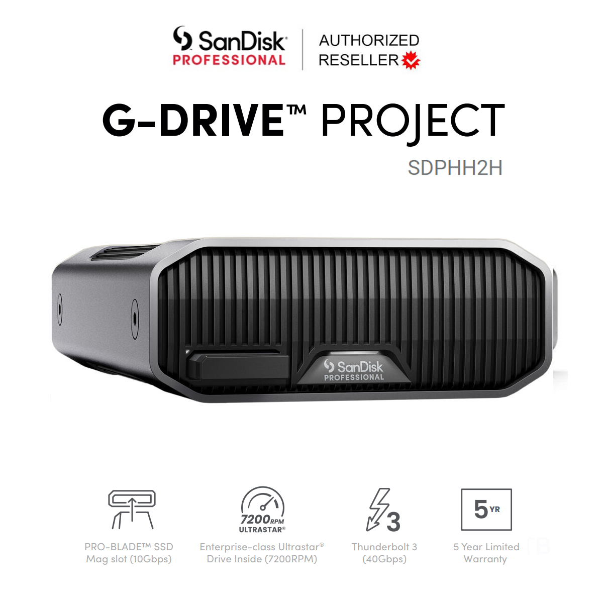 G-DRIVE PROJECT External Hard Drive (SDPHG1H) 6TB 8TB 12TB 18TB 22TB Thunderbolt 3 (40 Gbps) USB Type-C SanDisk Professional