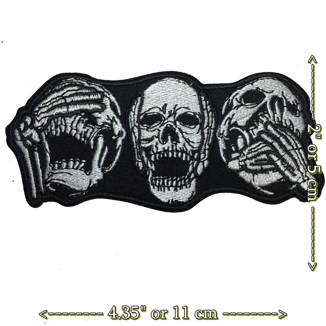 กะโหลก ปิดหู ปิดตา ปิดปาก ตัวรีดติดเสื้อ อาร์มรีด อาร์มปัก ตกแต่งเสื้อผ้า หมวก กระเป๋า แจ๊คเก็ตยีนส์ Dark Embroidered Iron on Patch