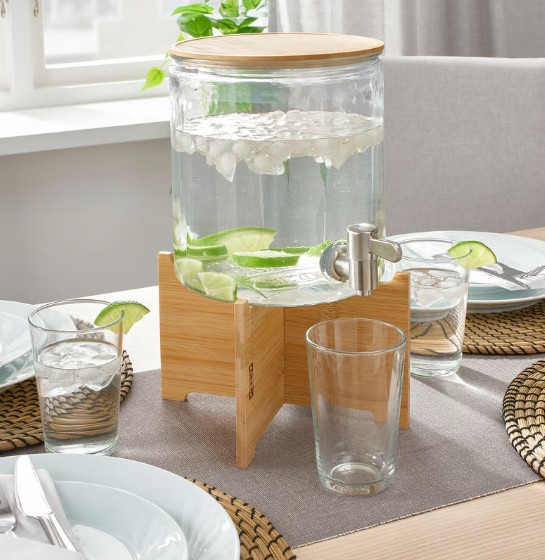 IKEA 365+ อิเกีย 365+ โหลแบบมีก๊อก, ไม้ไผ่/แก้วใส, 4 ลิตร