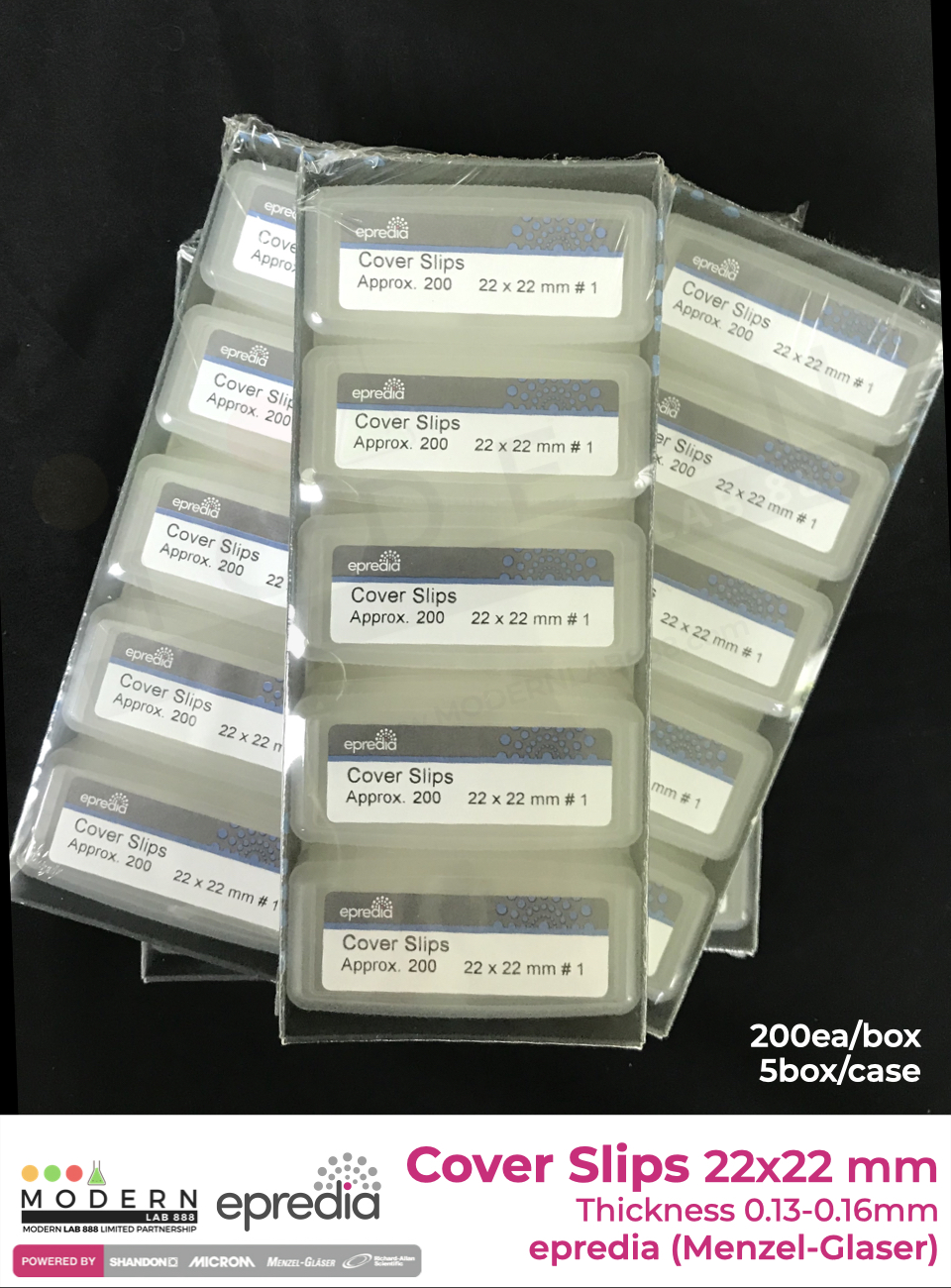 กระจกปิดสไลด์ / Microscope Slides and Coverslips, 22x22mm, 1,000pcs/pack, Epredia (Menzel-Glaser™)