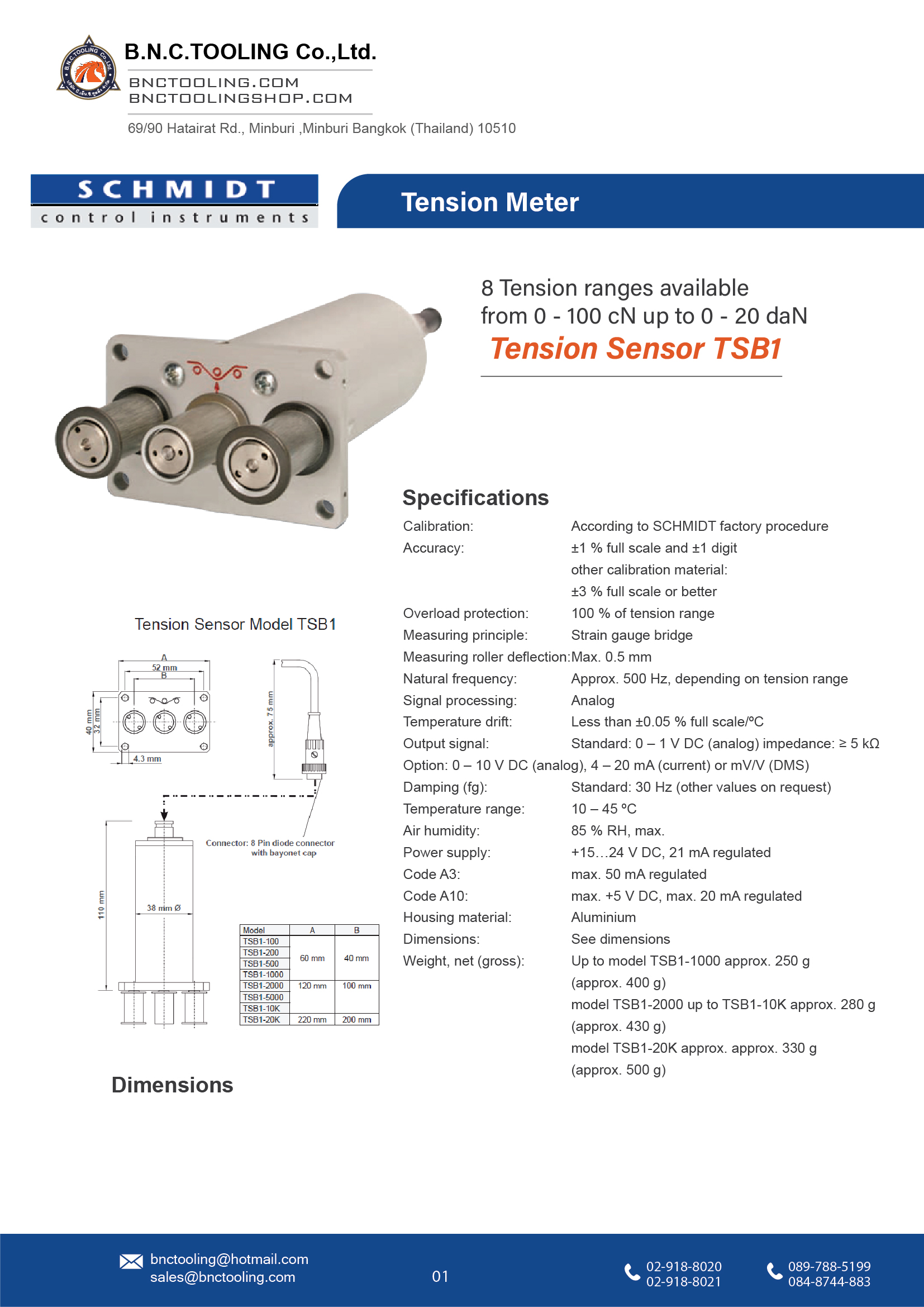 SCHMIDT,8 Tension ranges available from 0 - 100 cN up to 0 - 20 daN,TSB1