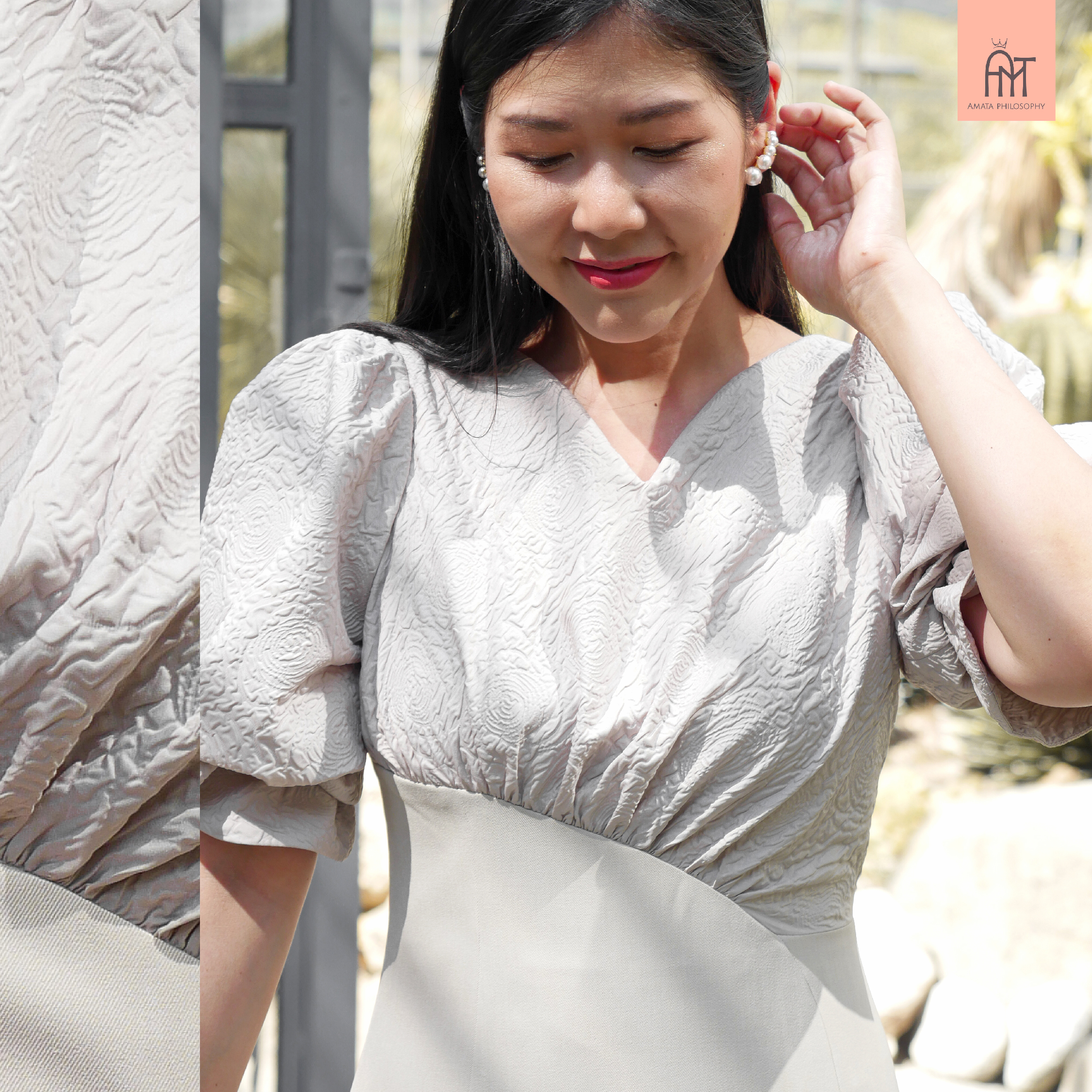 AMATA เดรส MELBOURNE สีชมพู สีเทา