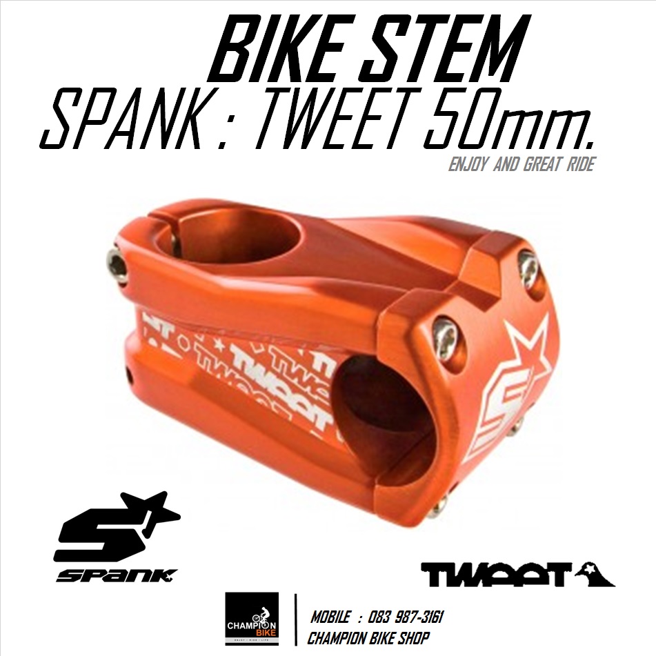 คอแฮนด์จักรยานสั้น สเต็มสั้น50mm SPANK : TWEET TWEET STEM -+0 Deg. ยาว50mm สีส้มอโนไดซ์