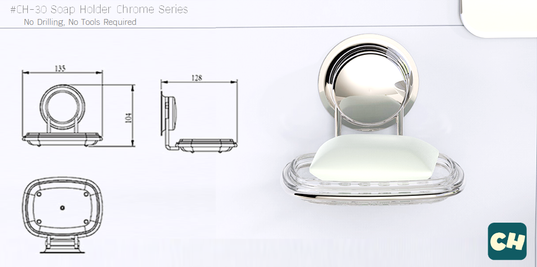 CH-30 ที่วางสบู่ ฐานใส รุ่น Chrome Series ไม่ต้องเจาะผนัง