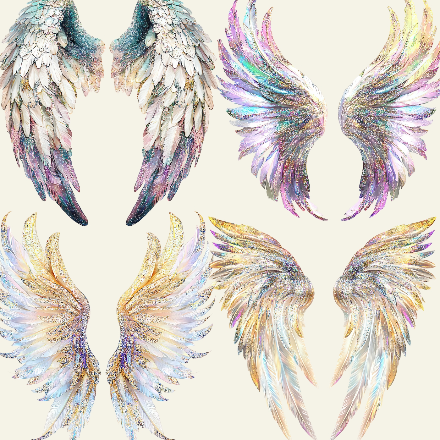 ตัวรีดติดเสื้อ แบบสติกเกอร์ เซทคู่ ปีกนางฟ้า กลิตเตอร์ พิมพ์ลาย สกรีนลาย ฟิลม์ DFT DTF