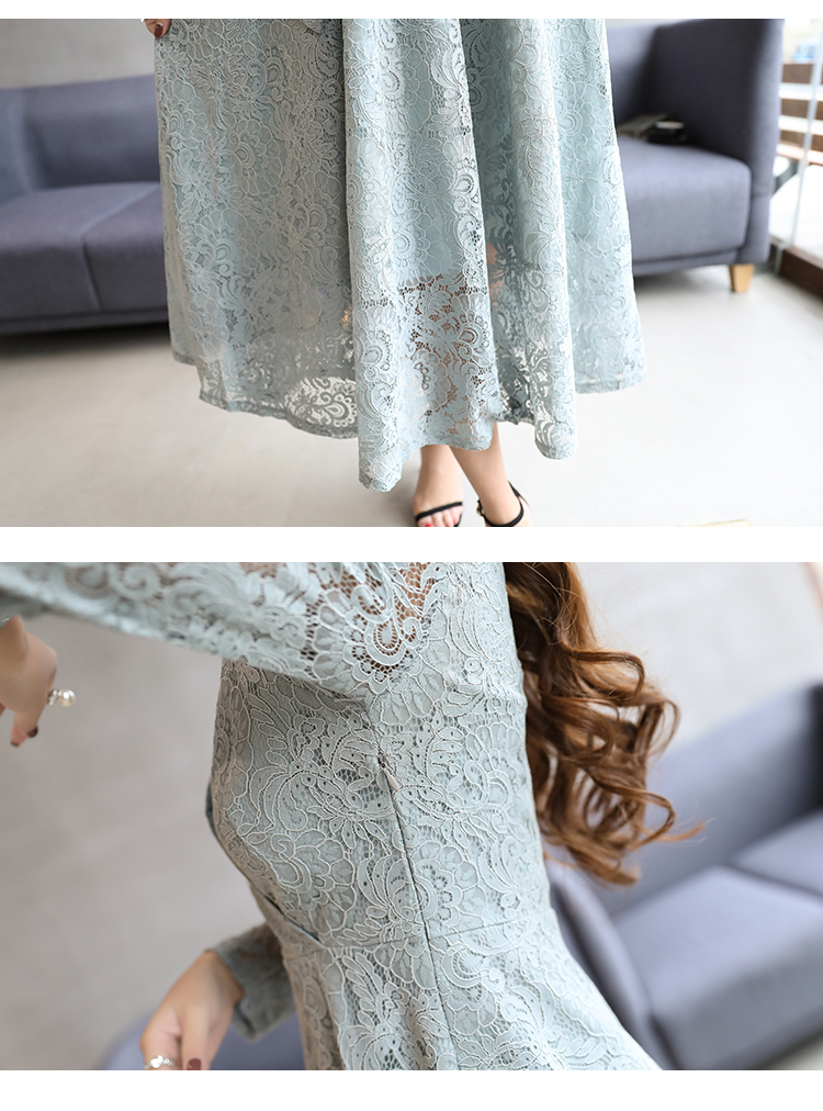 ชุดเดรสยาวสีเทา เดรสผ้าลูกไม้สีเทา ส่งฟรี ems