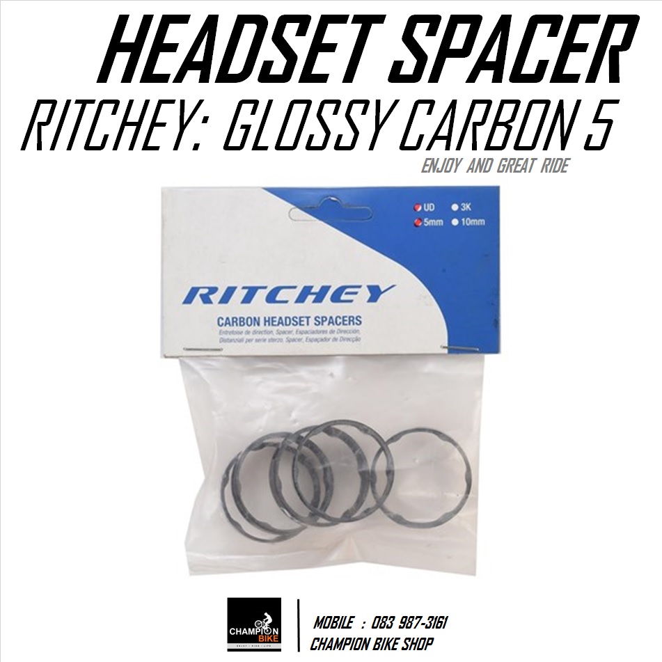 แหวนรองคอคาร์บอน RITCHEY : GLOSSY CARBON 5mm. HEADSET SPACER SET 1-1/8" สีดำเงา
