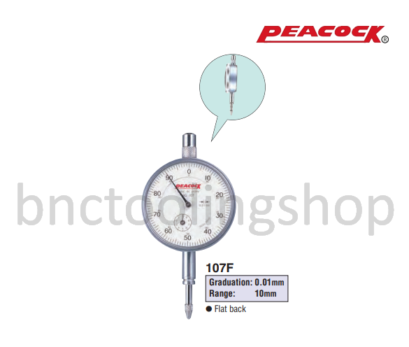 ไดอัลเกจขนาด 10มิล ความละเอียด 0.01มิล,Standard Dial Gauges Range 10mm Graduation 0.01mm,Peacock,107F