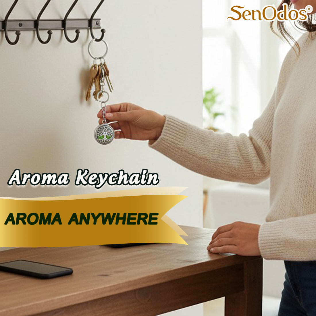 SenOdos น้ำมันหอมระเหยแท้ กลิ่นไพน(สน) Pine Essential Oil 10ml + น้ำหอมพกพา น้ำหอมในรถ พวงกุญแจน้ำหอม (Aroma Keychain / Car Perfume Keyring) ที่ห้อยกระเป๋า ที่ห้อยพวงกุญแจ