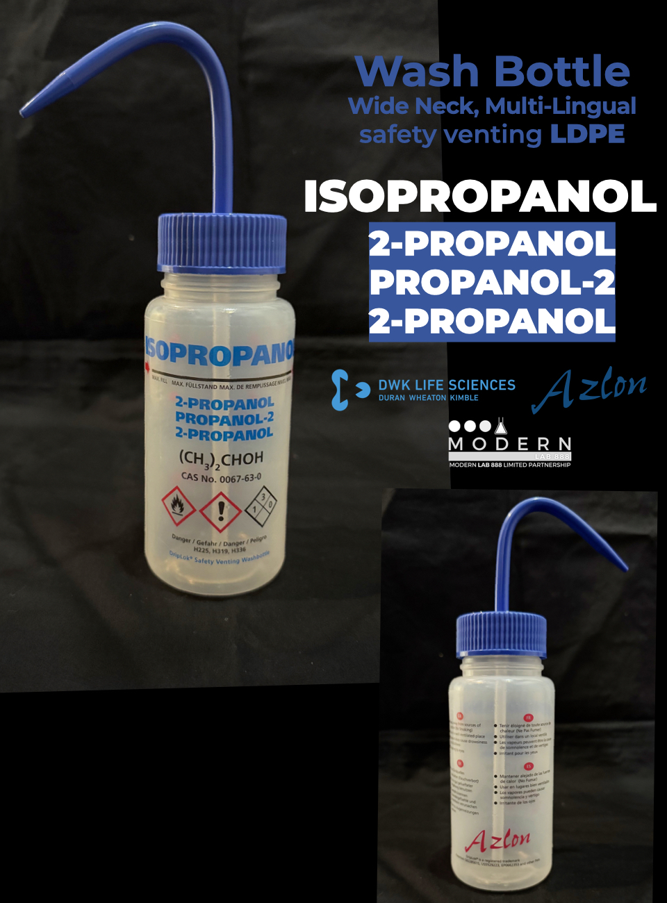 ขวดฉีดล้างพลาสติก ISOPROPANOL / AZLON® Wash Bottle, safety venting LDPE, "ISOPROPANOL"