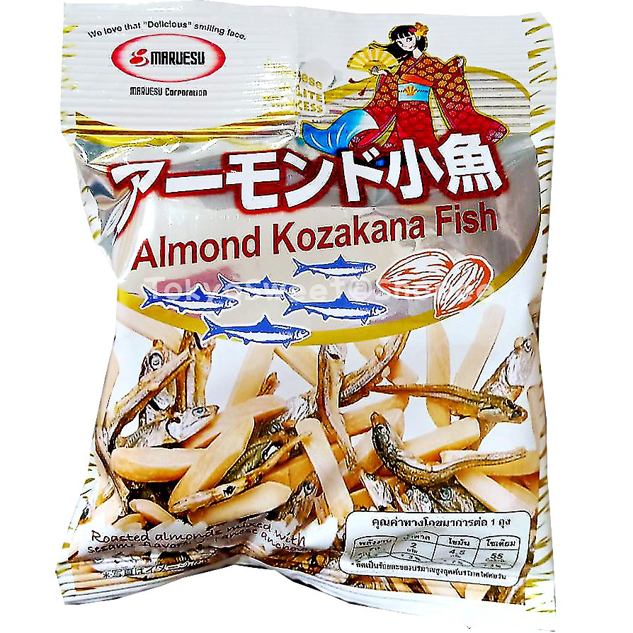Maruesu Almond Kozakana Fish มารุอิสุ ปลาตัวเล็กกับอัลมอนด์อบ อัลมอนด์ผสมปลากรอบปรุงรส 14 กรัม