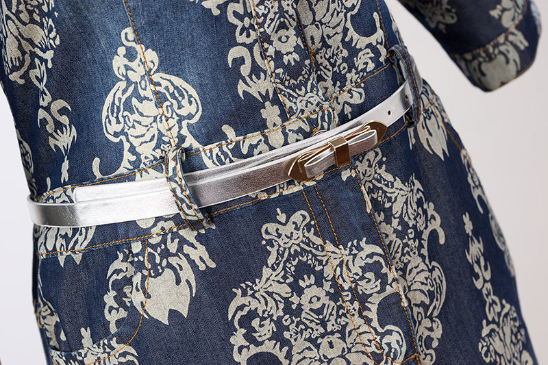 ชุดเดรสยีนส์ยาว ผ้ายีนส์เนื้อบางสวมใสสบาย พิมพ์ลายในตัว ส่งฟรี ems