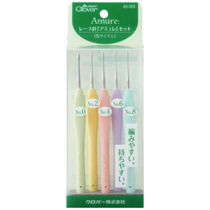 Clover 43-323 เซ็ทเข็มโครเชต์ amureเนื้อโลหะ สุดคุ้ม เข็มโครเชต์ amure เนื้อโลหะ Set #0, #2,#4,#6,#8