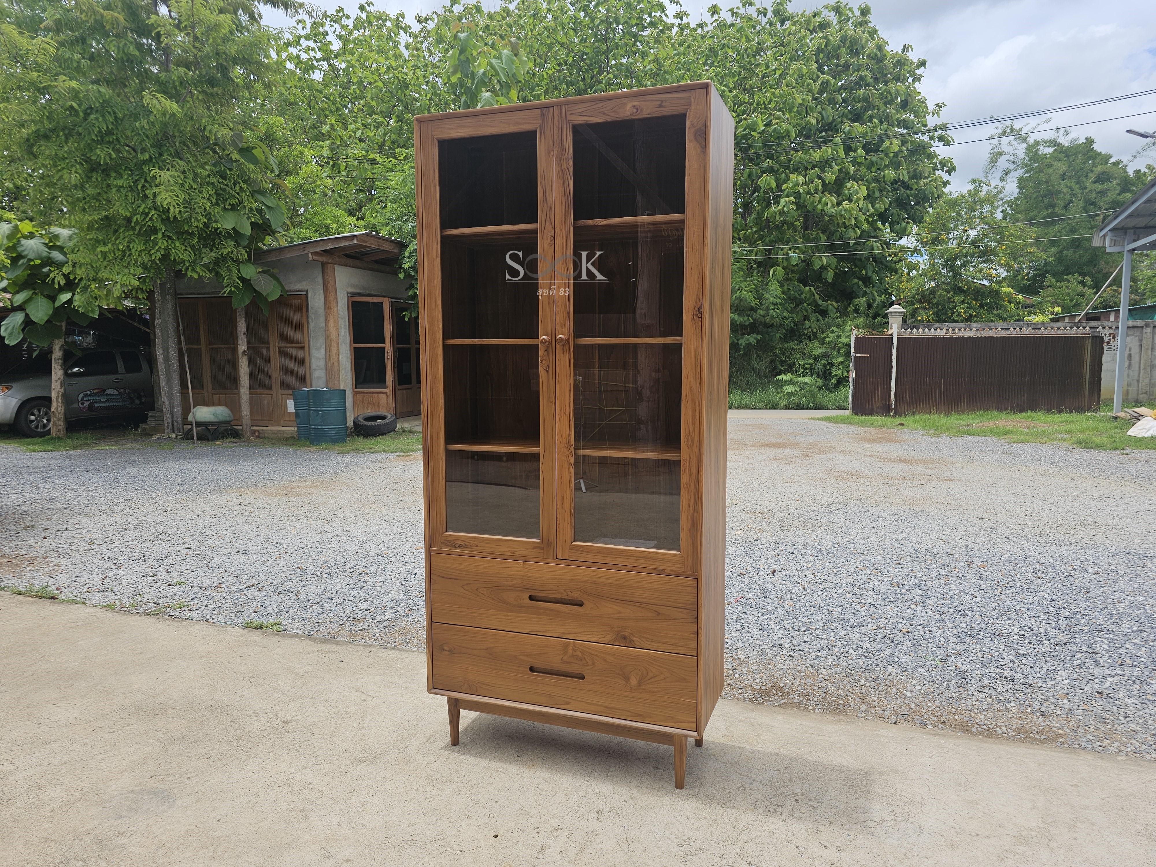 ตู้โชว์ 2 ลิ้นชัก ขากลมตรง