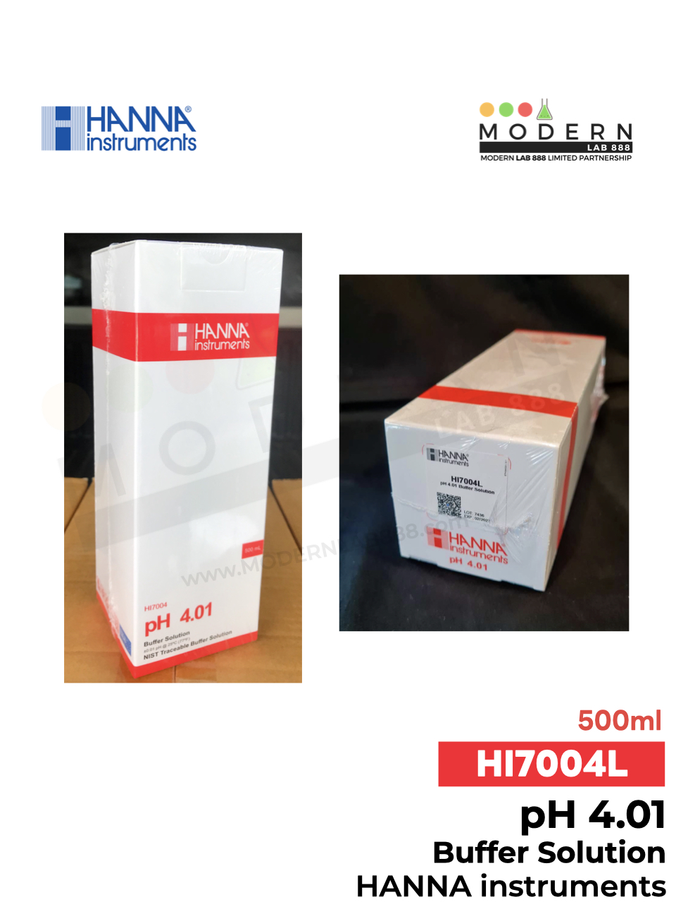 HI7004L pH 4.01 Buffer Solution, HANNA, 500ml