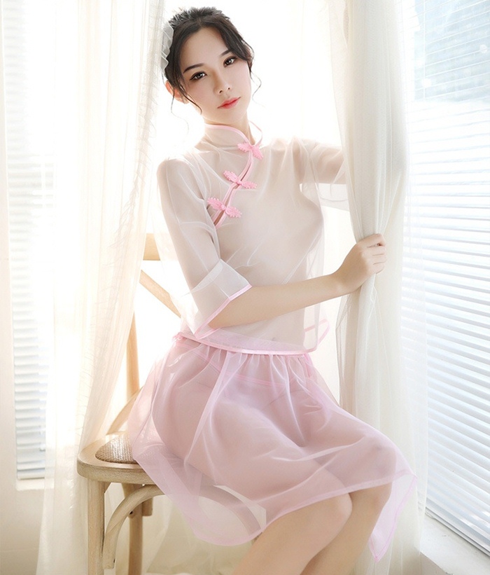 C8011 ชุดจีนโบราณเซ็กซี่ ชุดสไตล์วินเทจย้อนยุคมาในแบบ2ชิ้นประกอบไปด้วย เสื้อซีทรูแขนยาวแต่งกระดุมเชือกแบบชุดจีน กระโปรงสั้นซีทรูแบบผูกข้างตามรูปถ่ายสินค้าจริงเลยค่ะ