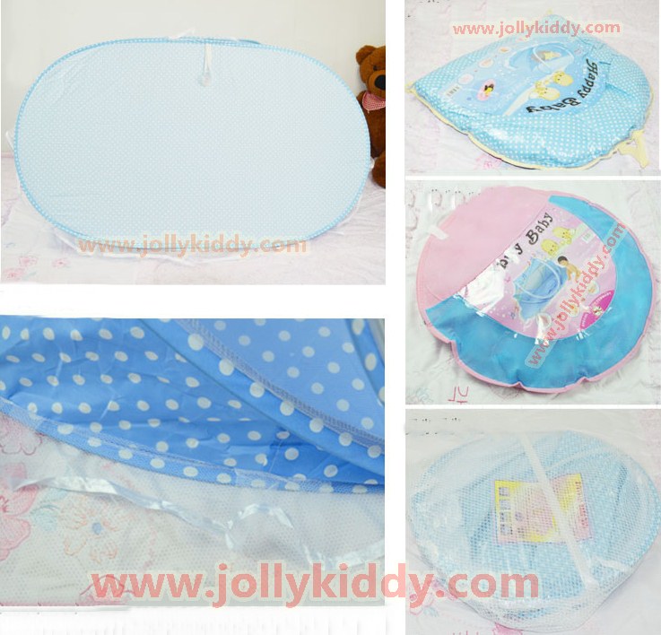 B10120 เบาะนอนเด็กพร้อมมุ้งลายจุดสีฟ้า