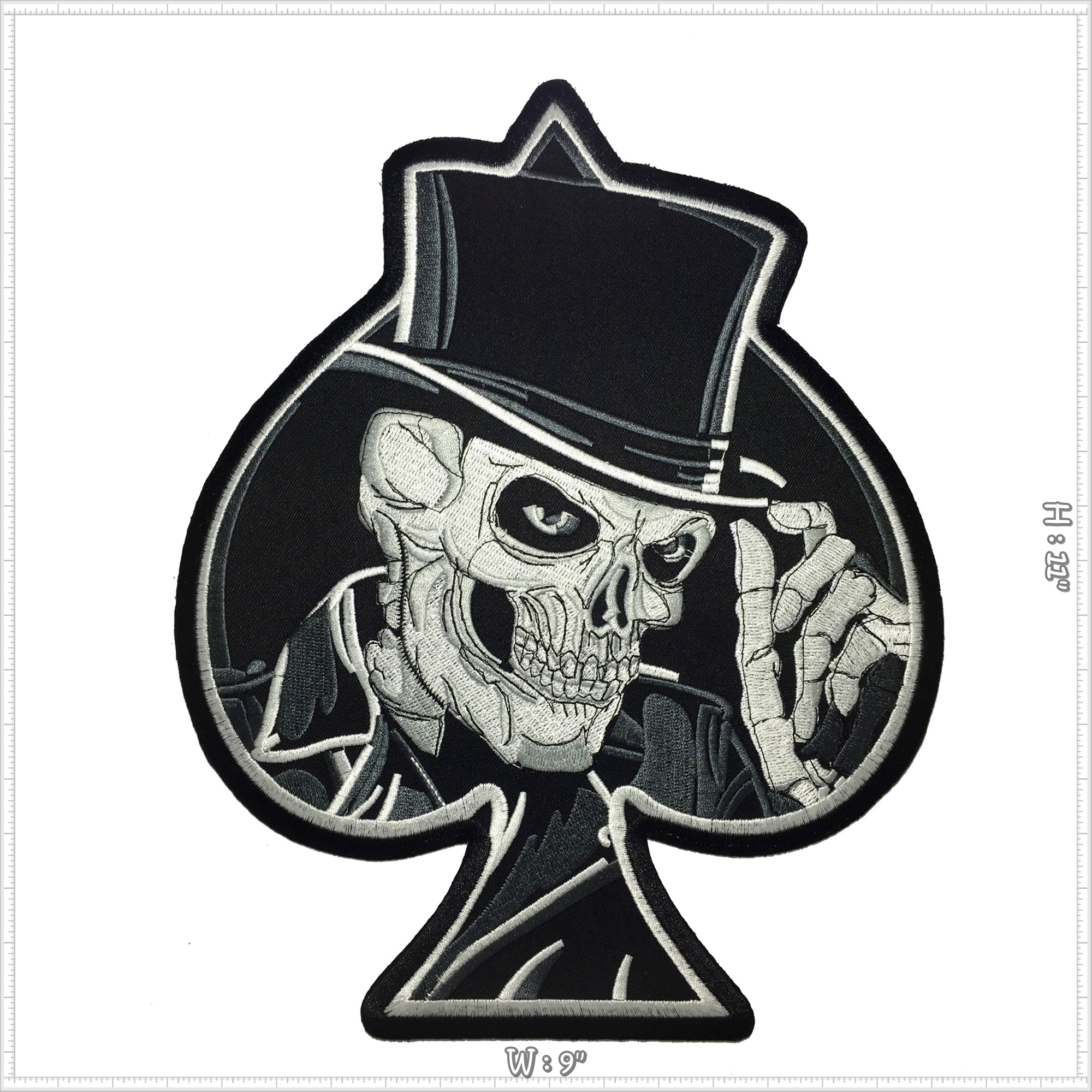 ปีศาจกะโหลกโพธิ์ดำ Black Spade Devil ตัวรีดติดเสื้อ อาร์มรีด อาร์มปัก ตกแต่งเสื้อผ้า แจ๊คเก็ตยีนส์ Embroidered Iron on Patch ไซส์ใหญ่