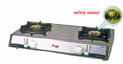เตาแก๊สตั้งโต๊ะ 2 หัวเตา สแตนเลสทั้งตัว หัวเตาทองเหลือง Rinnai รุ่น RE-2SSV (SAFETY SENSOR )