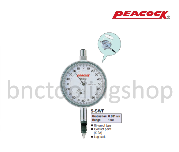 ไดอัลเกจขนาด 1มิล ความละเอียด 0.001มิล,Standard Dial Gauges Range 1mm Graduation 0.001mm,Peacock,5-SWF