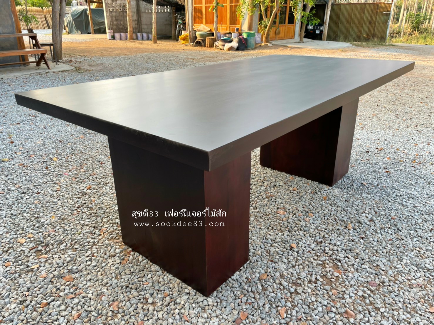 โต๊ะกินข้าวขากล่อง 2 ม. (สีสัก)