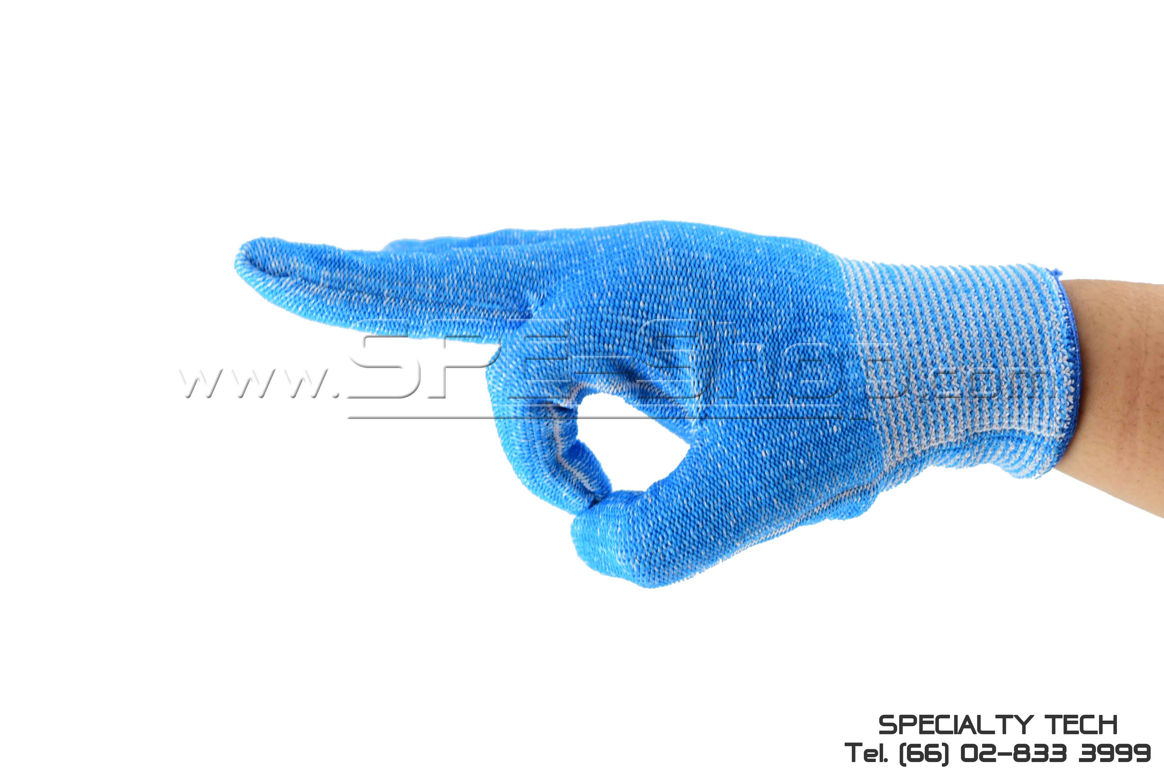 ถุงมือถักกันบาดเส้นด้าย Dyneema/Tsunooga สีฟ้า