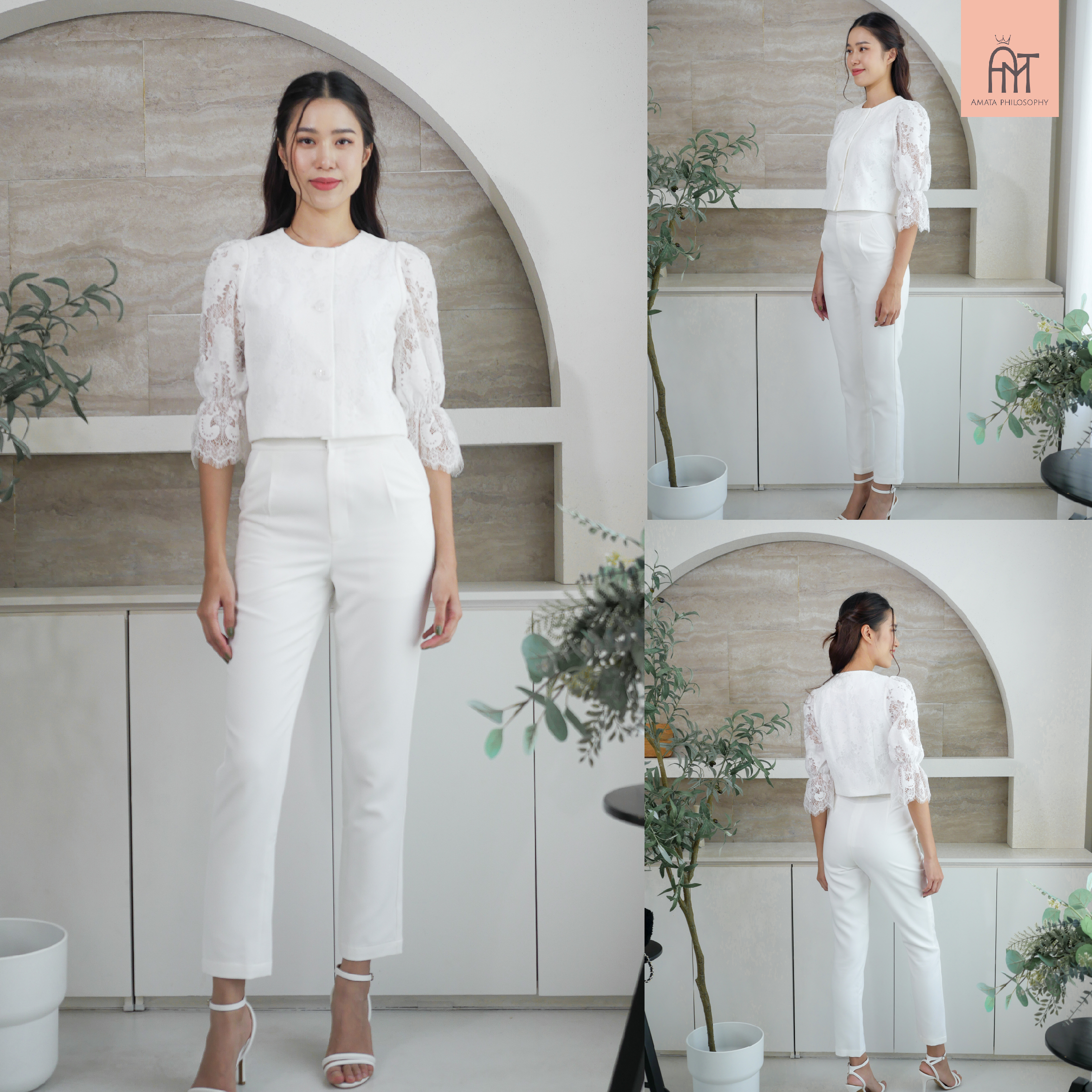 AMATA กางเกง FRENCH สีฟ้า ดำ ครีมเบจ ขาว ชมพู