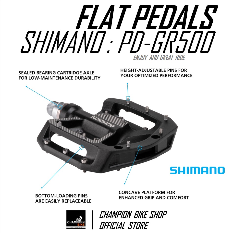 บันไดเสือภูเขา บันไดทัวร์ริ่ง บันไดDOWNHILL SHIMANO : PD-GR500 MTB DOWNHILL FREERIDE FLAT PEDALS สีดำ