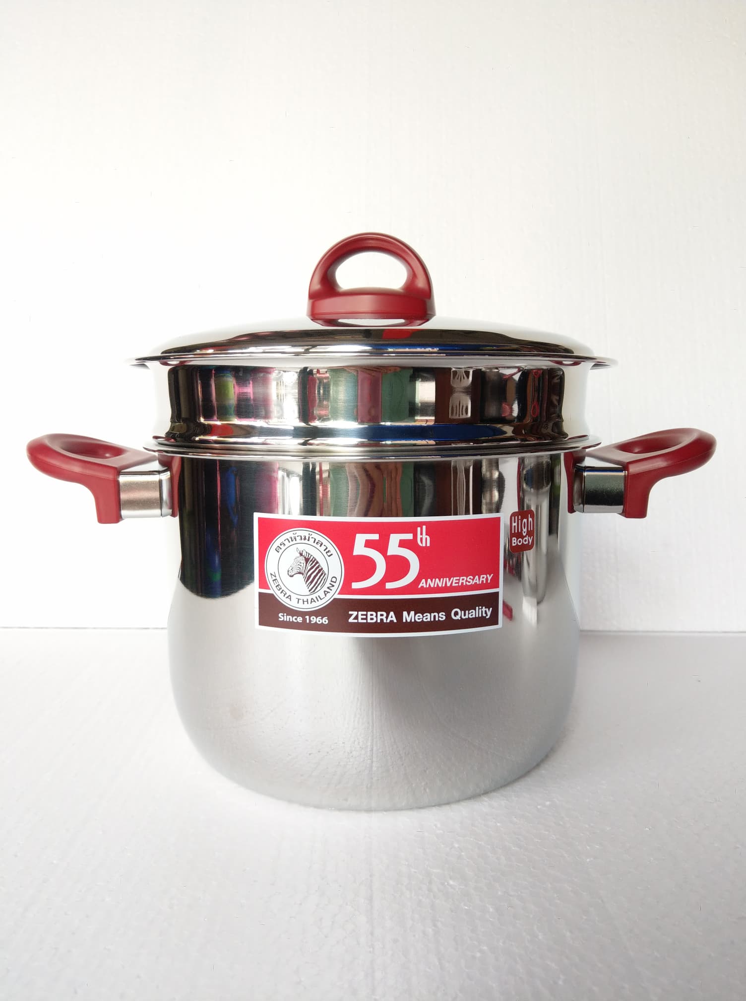 Zebra หม้อทรงสูง พร้อมชั้นนึ่ง Red Series ขนาด 22 ซม. ตราหัวม้าลาย