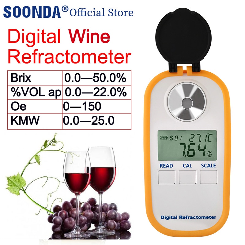 Digital Wine Refractometer 0.0-22.0%VOL Wine Alcohol Meter 0-50%Brix Meter Wine Alcohol tester Alcohol Content vol Oe KMW Tester