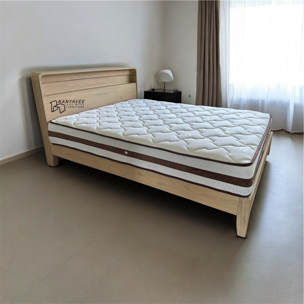 เตียงไม้สักมินิมอล 5 ฟุตสีมูจิ