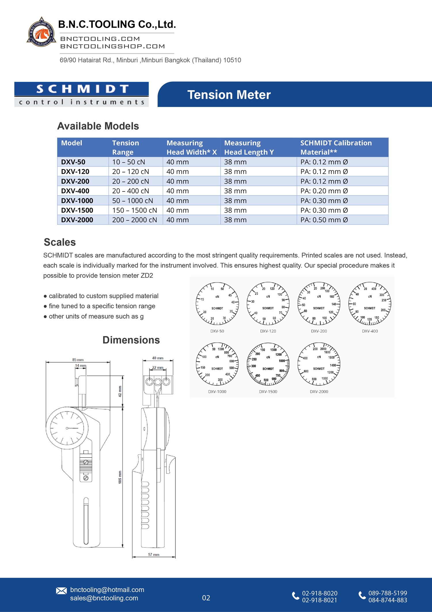 SCHMIDT,7 Tension ranges available from 10-50cN up to 200-2000cN,DXV